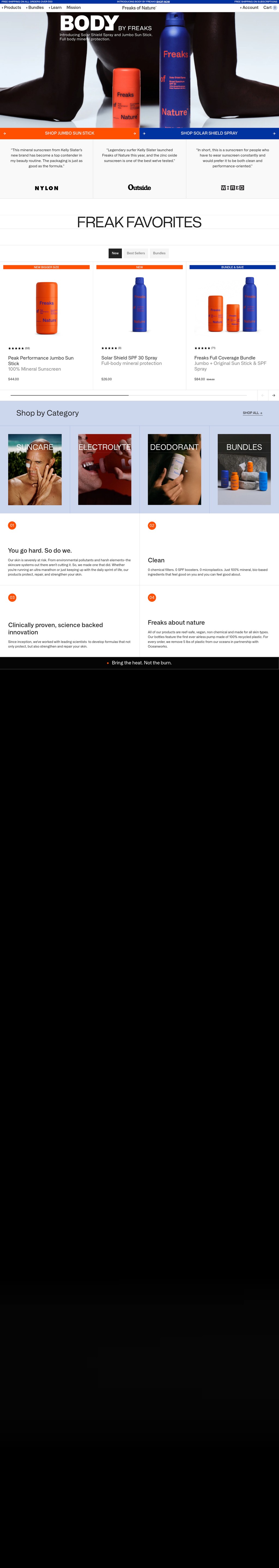 Freaks of Nature desktop landing page