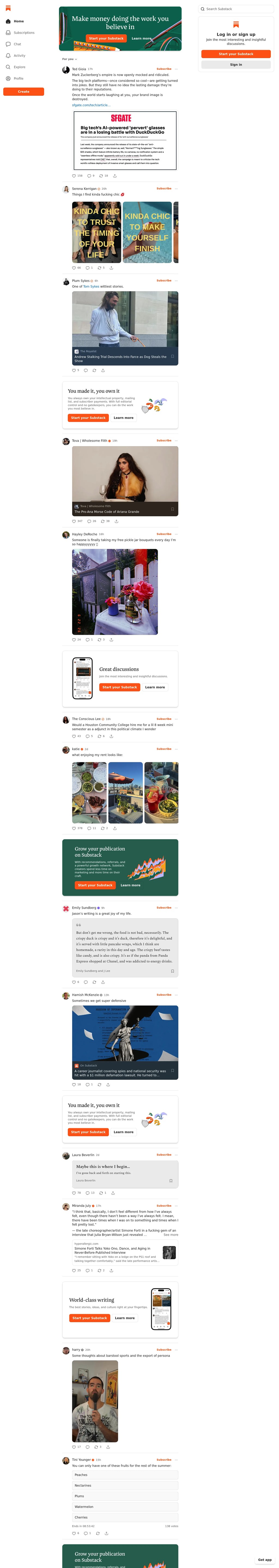 Substack desktop landing page