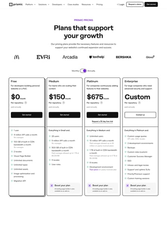 Agentic web platform and headless CMS | Prismic landing page