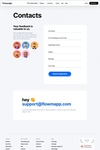 Flowmapp website planning tool: Sitemaps, User Flows, Wireframes, and Content landing page