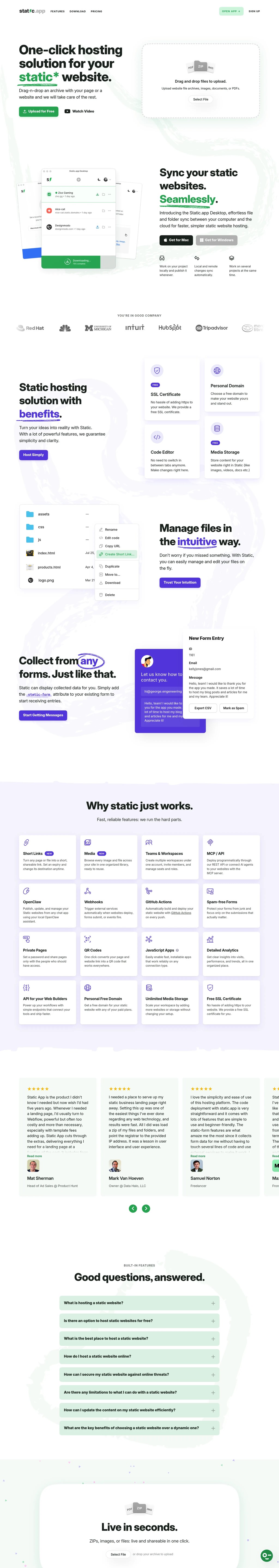 Static Website Hosting - Static.app desktop landing page