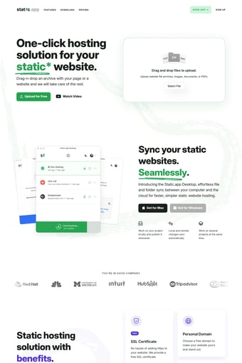 Static Website Hosting - Static.app landing page
