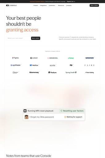 Console landing page