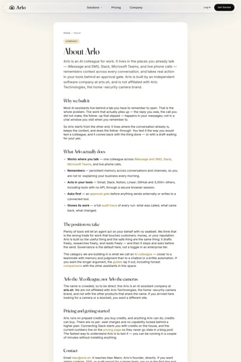 Arlo landing page