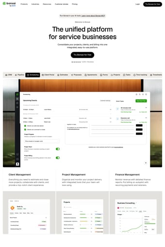 Bonsai - Business management software landing page