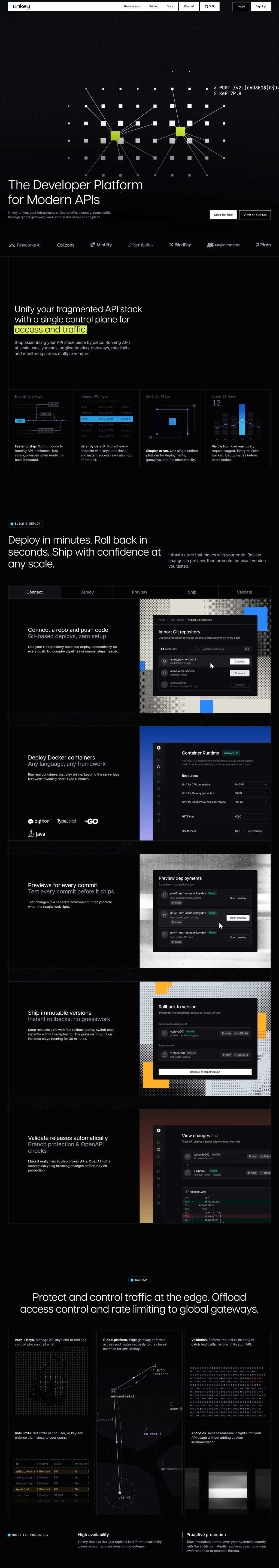 Unkey desktop landing page