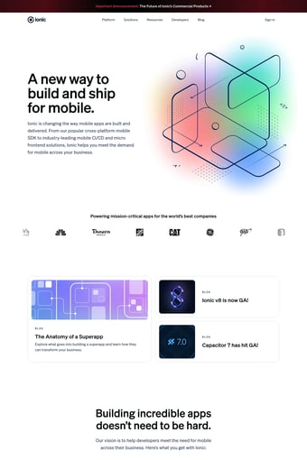 Ionic: Enterprise App Platform landing page