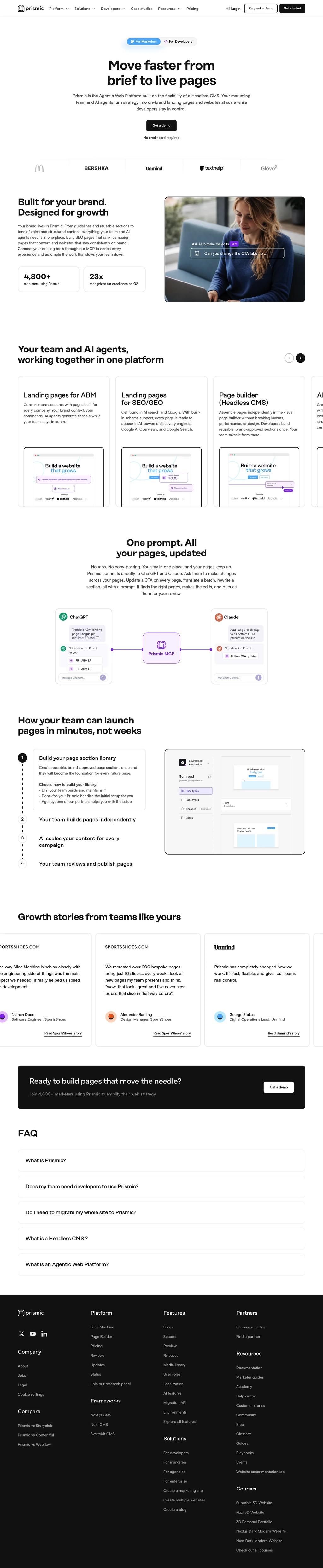 Agentic web platform and headless CMS | Prismic desktop landing page