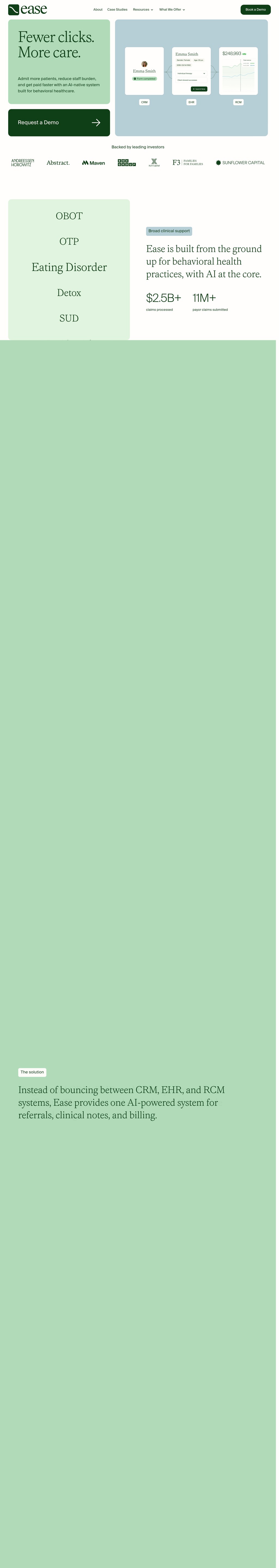 Ease Health desktop landing page