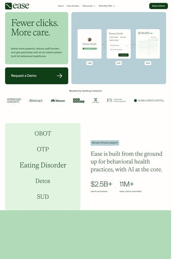 Ease Health landing page