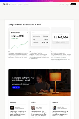 Wayflyer: Business Financing, Built for Growth landing page