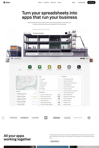 AI App Builder: Turn Spreadsheets into Business Apps | Glide landing page