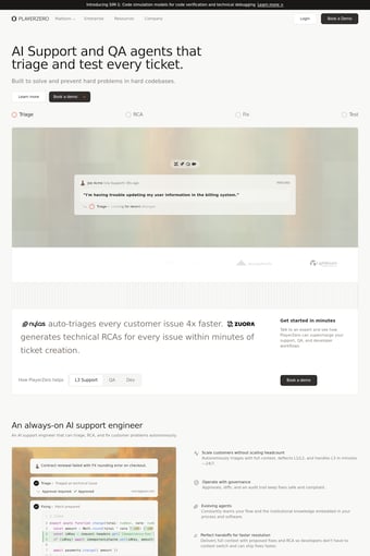 PlayerZero landing page