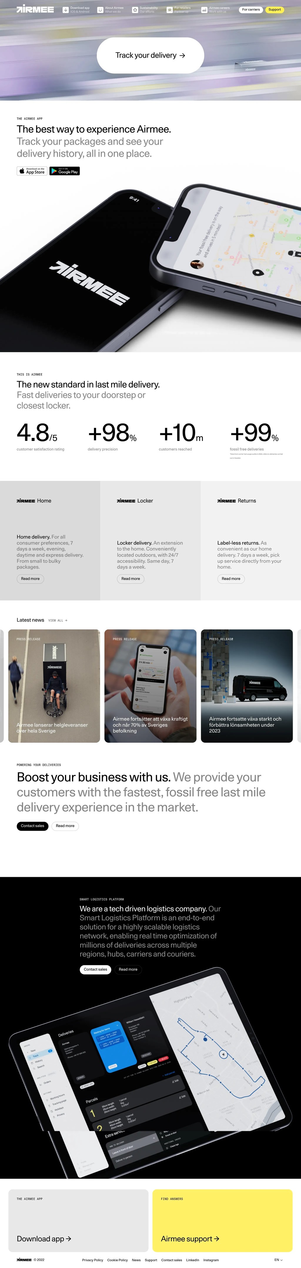 Airmee | Fossil free, fast delivery desktop landing page