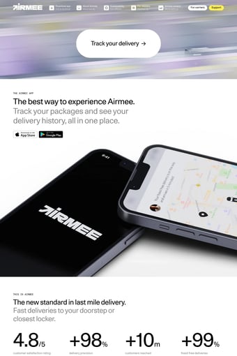Airmee | Fossil free, fast delivery landing page