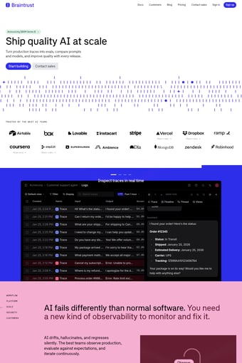 braintrust.dev landing page