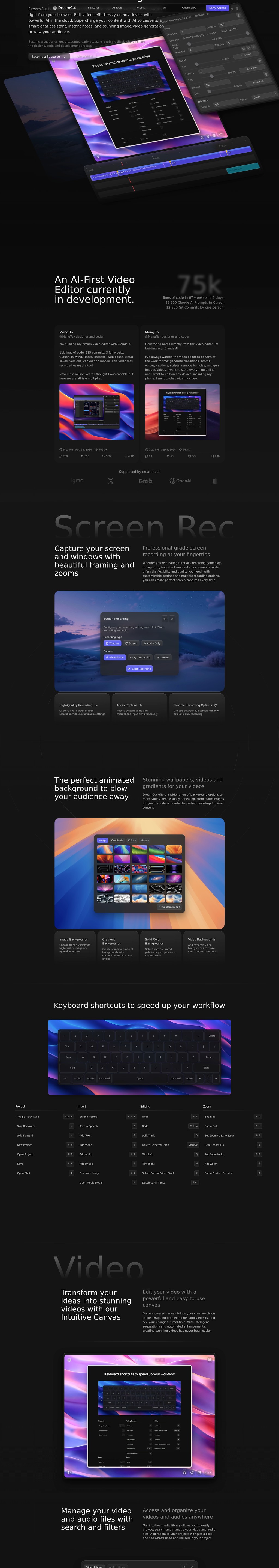 DreamCut desktop landing page