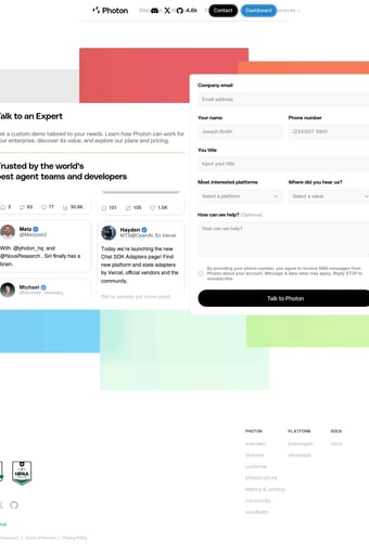 Photon | Bring your agents to iMessage, WhatsApp, Telegram, Slack, and beyond landing page