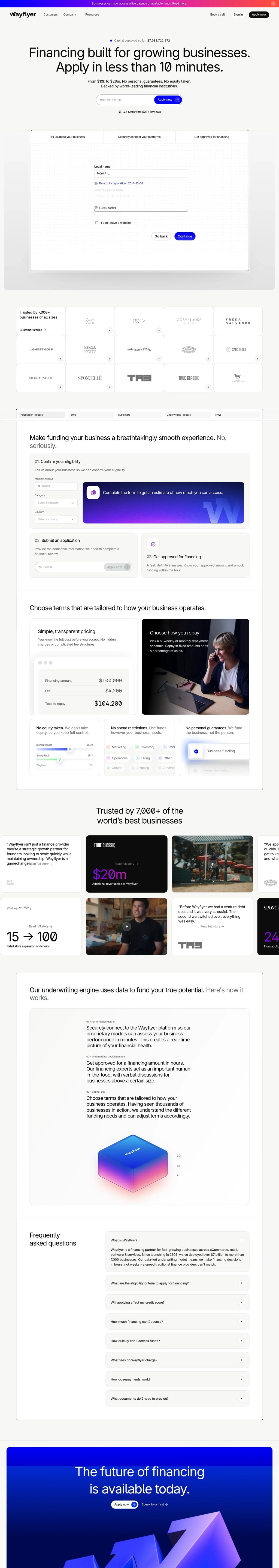 Wayflyer: Business Financing, Built for Growth desktop landing page