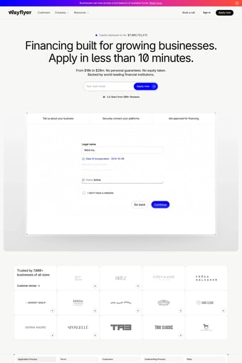 Wayflyer: Business Financing, Built for Growth landing page