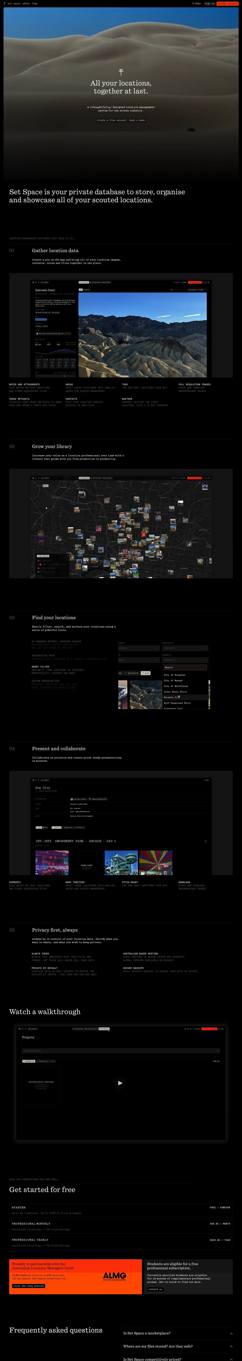 Set Space desktop landing page