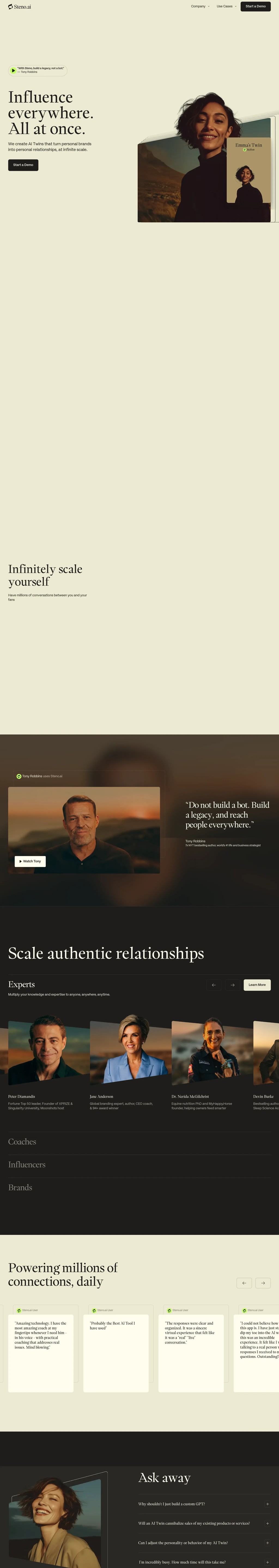 Steno.ai | AI Twins for brands and experts desktop landing page