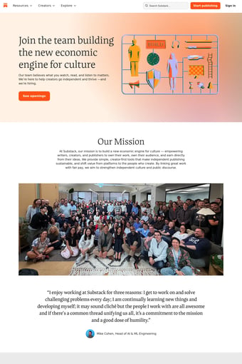 Substack landing page