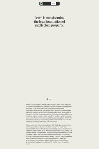 Fearn AI landing page
