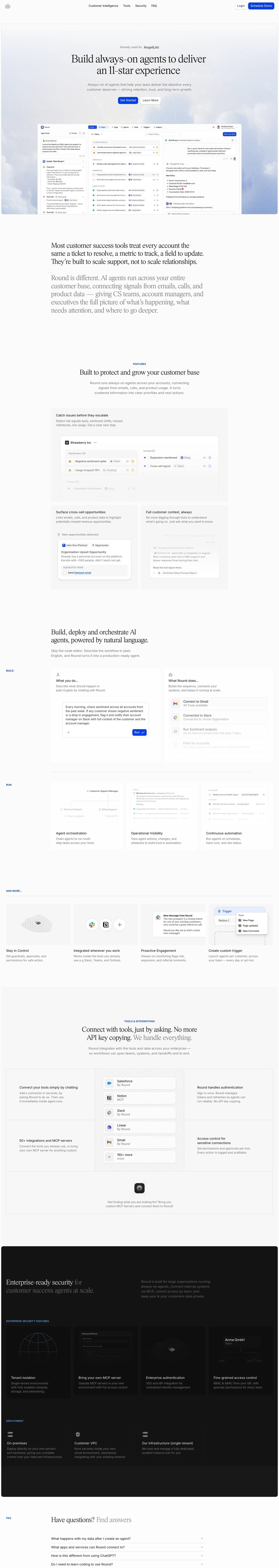 Round | Build AI agents for every customer desktop landing page