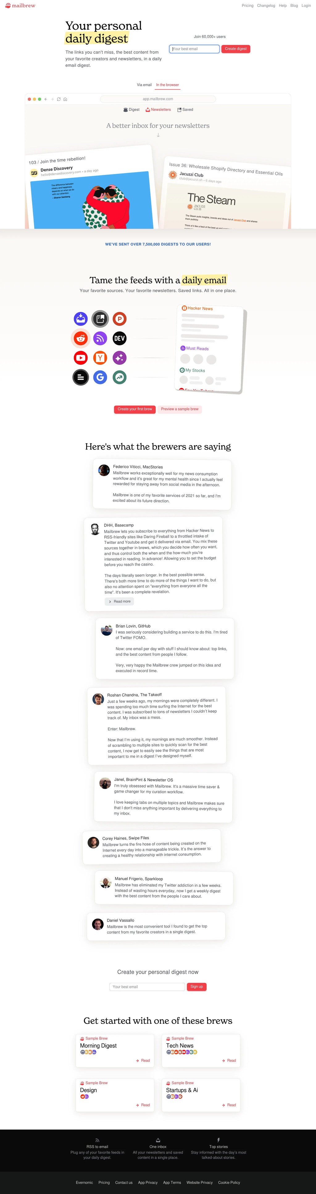 Mailbrew - Your personal email digest desktop landing page