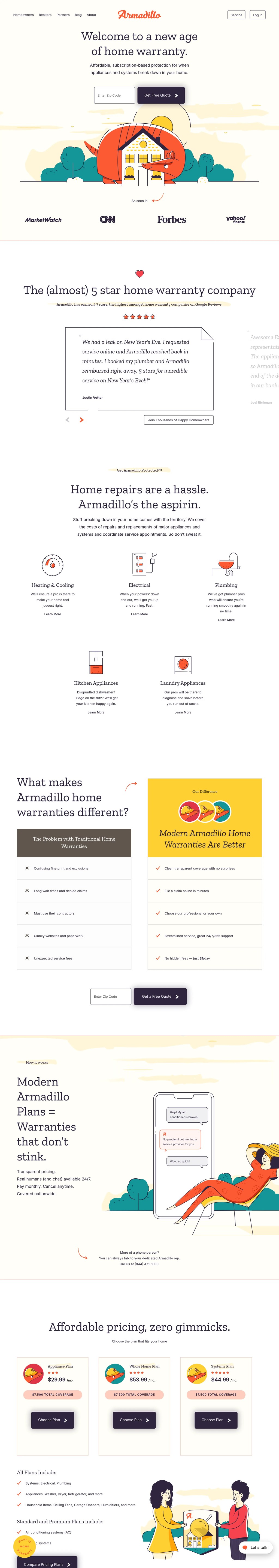 Armadillo desktop landing page
