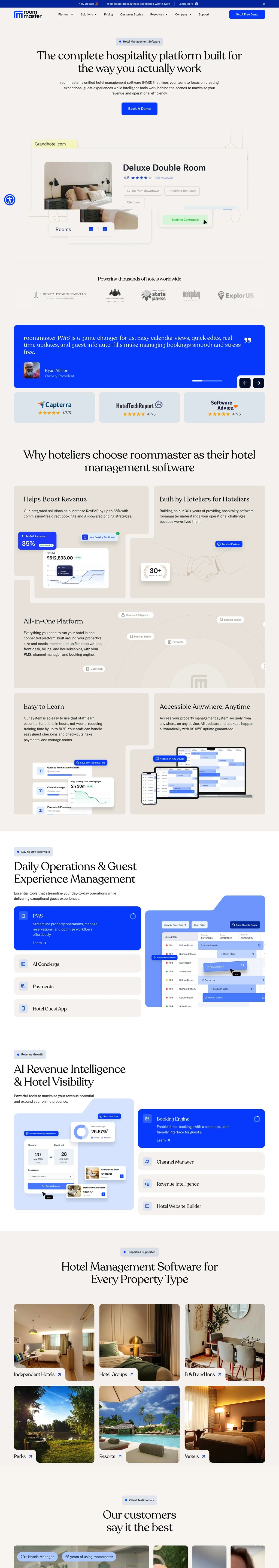 All-in-one Hotel Management Software | Hospitality Software desktop landing page