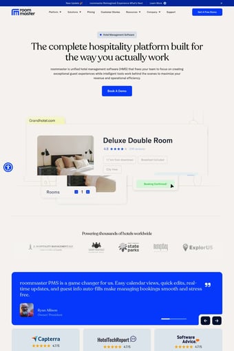 All-in-one Hotel Management Software | Hospitality Software landing page