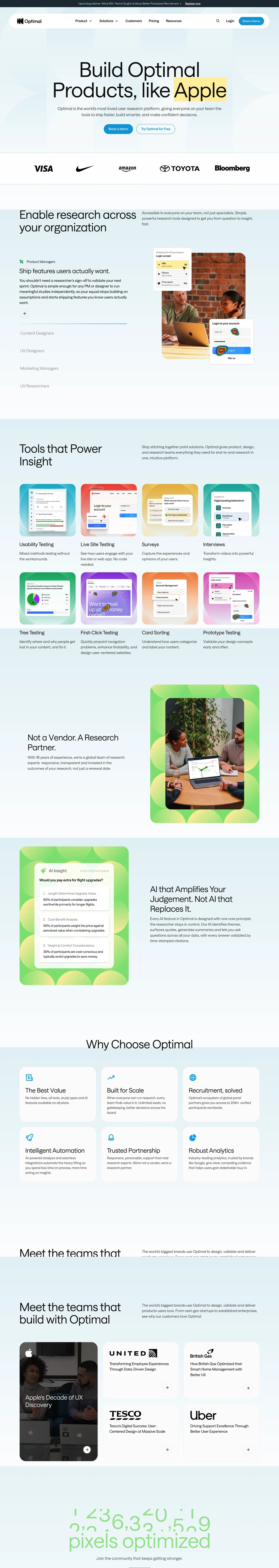 UX Research & Design Testing Platform | Optimal Workshop desktop landing page