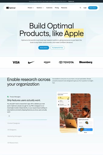 UX Research & Design Testing Platform | Optimal Workshop landing page