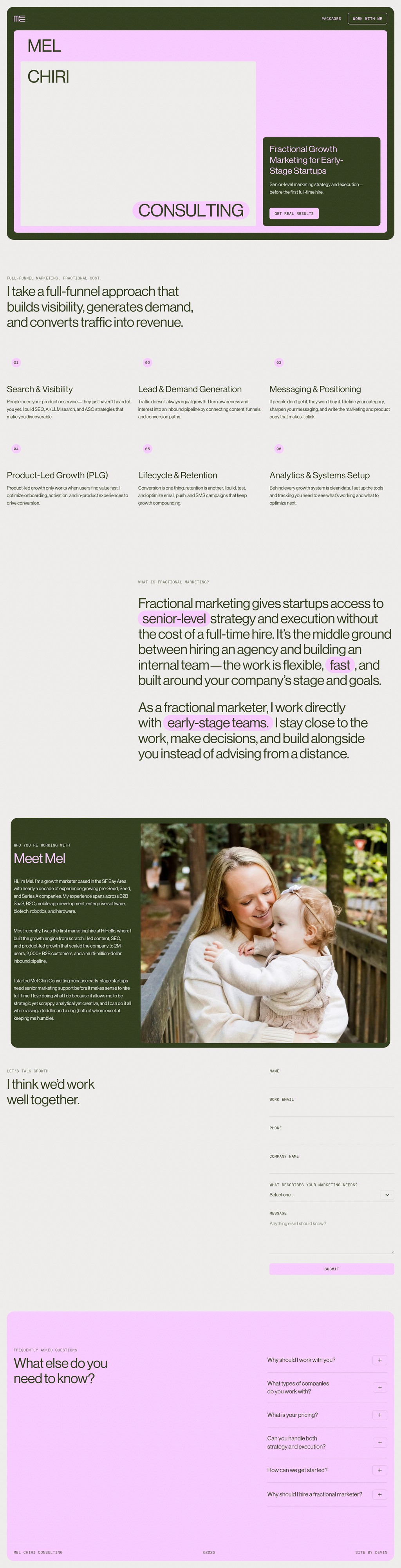 Mel Chiri Consulting desktop landing page