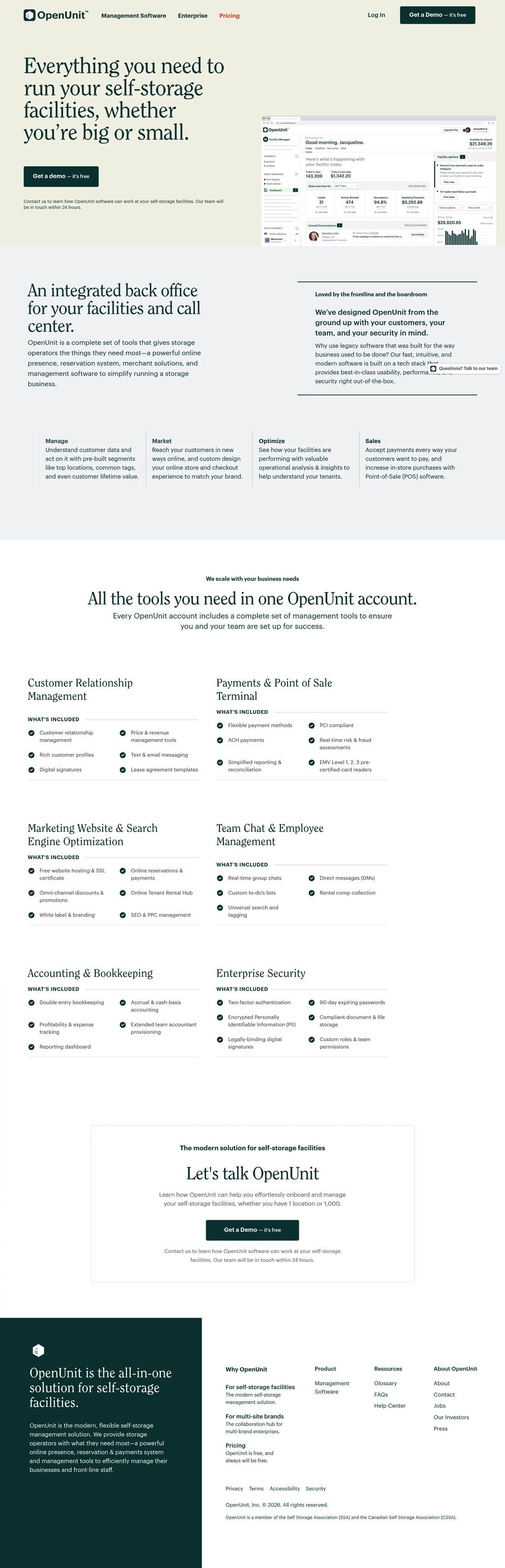 OpenUnit | The Modern Solution for Self-Storage Facilities desktop landing page