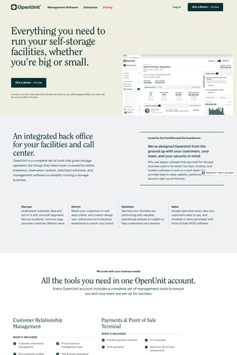 OpenUnit | The Modern Solution for Self-Storage Facilities landing page