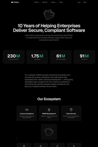 FOSSA - Control Your Software Supply Chain landing page