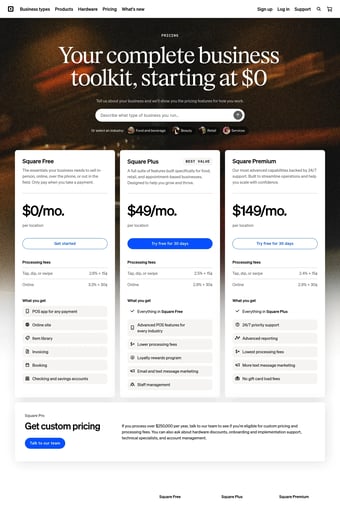 Power your entire business | Square landing page