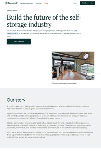 OpenUnit | The Modern Solution for Self-Storage Facilities landing page