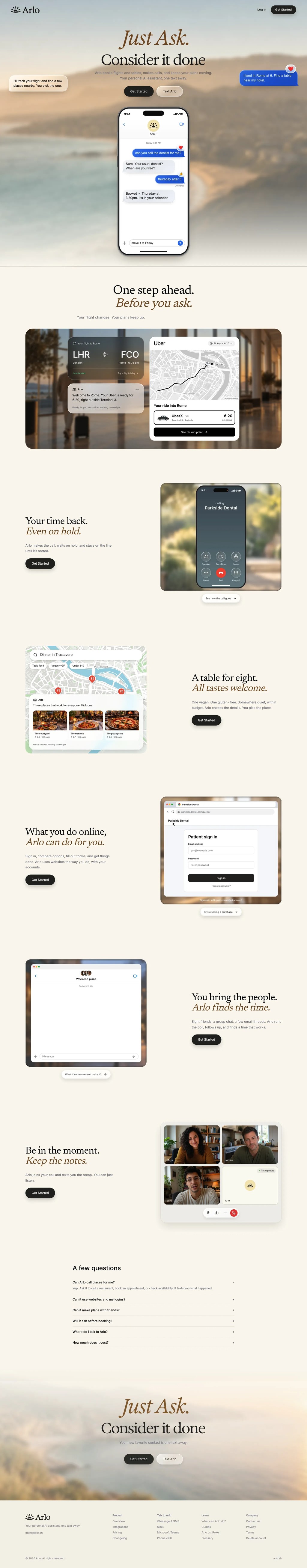 Arlo desktop landing page