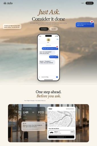 Arlo landing page