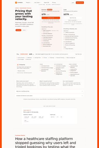Humblytics landing page
