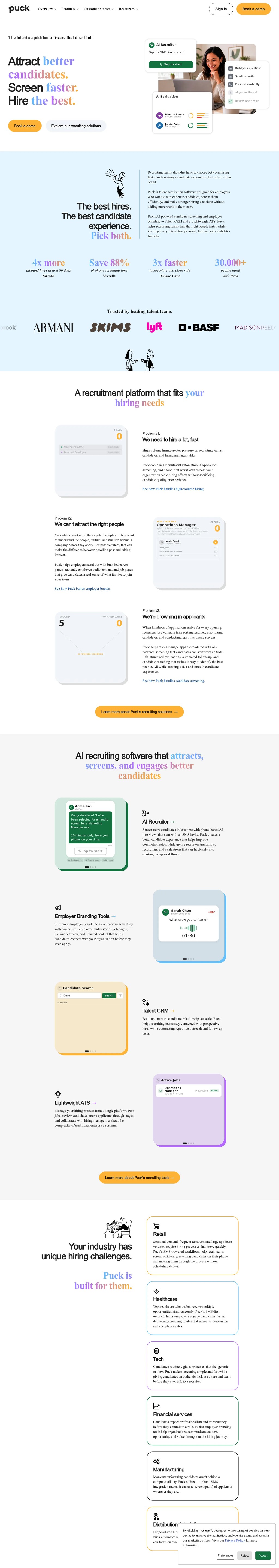 Talent Acquisition Software for Recruiting Teams | Puck desktop landing page