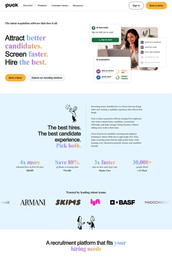 Talent Acquisition Software for Recruiting Teams | Puck landing page