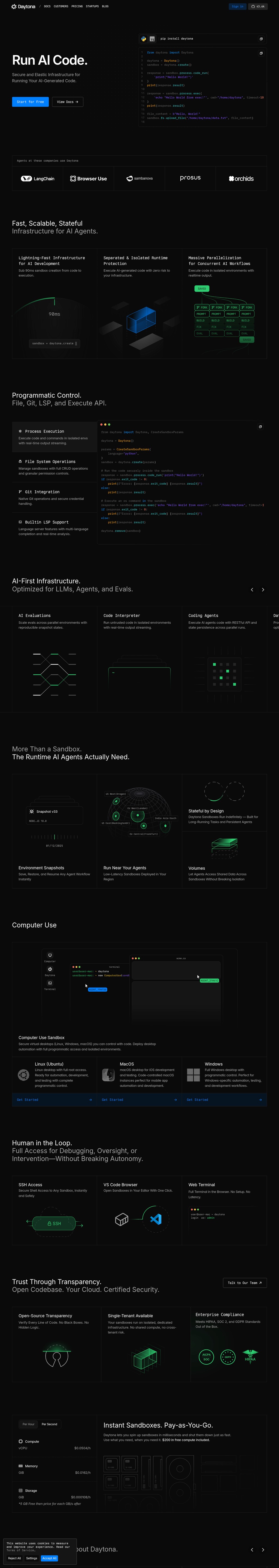 Daytona desktop landing page