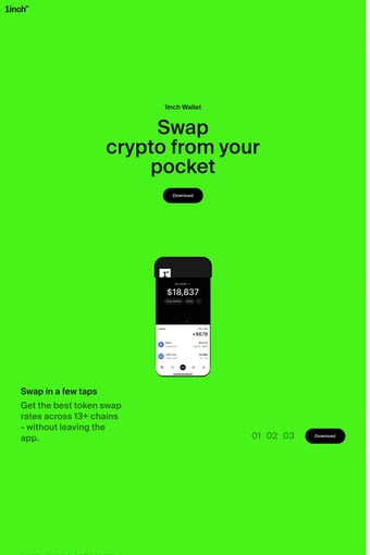 1inch Wallet | The Secure Crypto Wallet App for DeFi & Swaps landing page