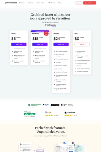 Kickresume | Best Online Resume & Cover Letter Builder landing page