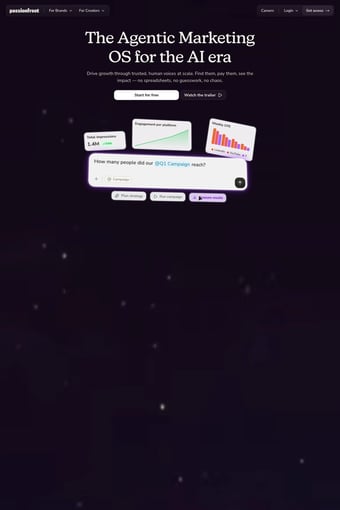 Passionfroot - The AI Agent for Creator-led GTM landing page